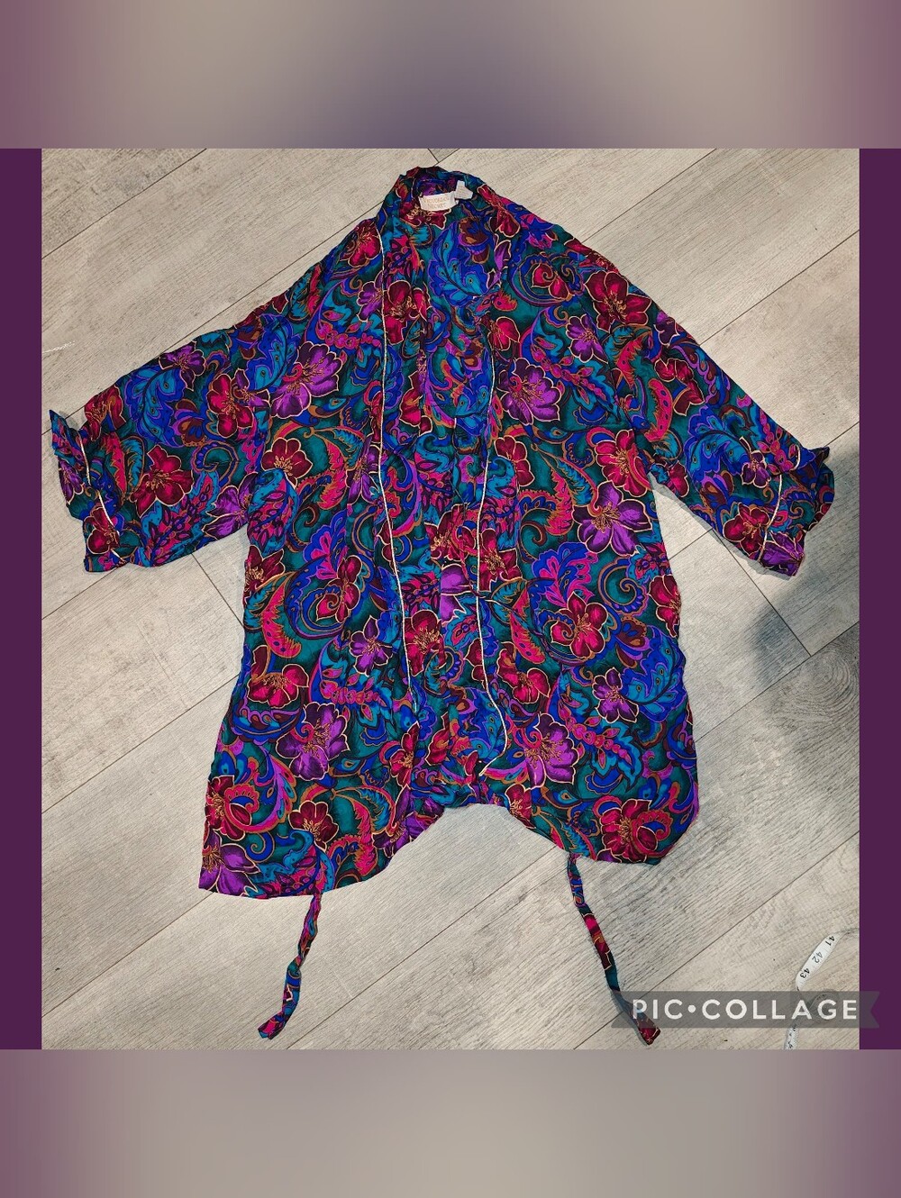 👑 VTG 80s Victoria’s Secret Gold Label Jewel Tone Floral SILK Kimono Robe 👑 - Picture 4 of 6